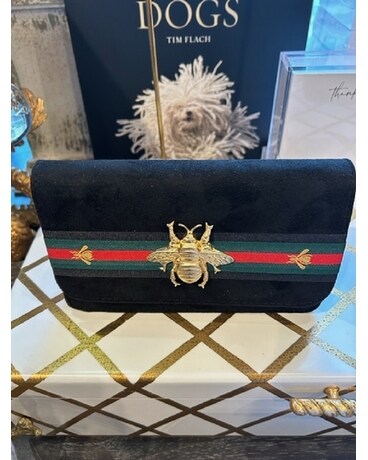 Black Suede Bee Clutch Custom product
