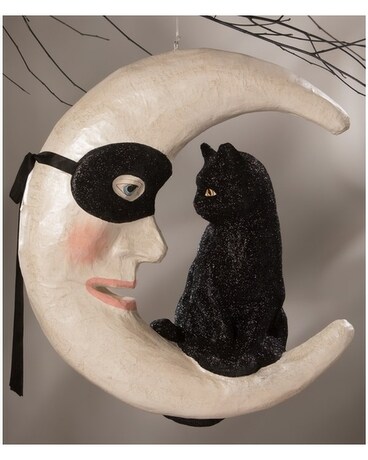 Bethany Lowe Hollows Eve Cat On Moon Flower Arrangement