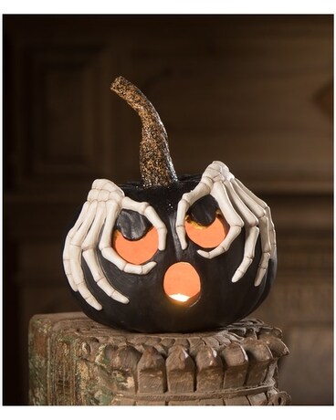 Bethany Lowe Jack O'Lantern with Skeleton Hands Flower Arrangement