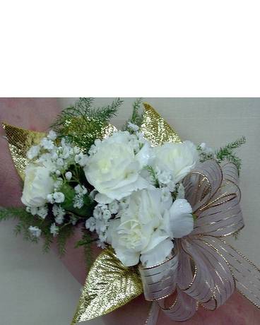 Quad Bloom White Mini Carnation Wrist Corsage
