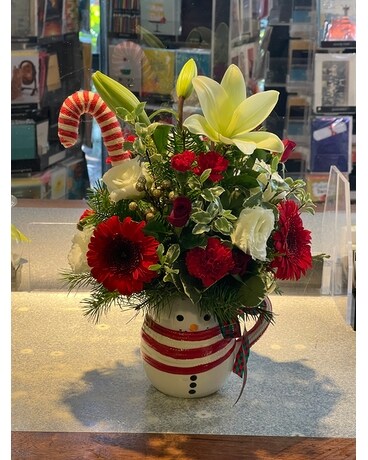 Christmas Snowman Mug Flower Arrangement