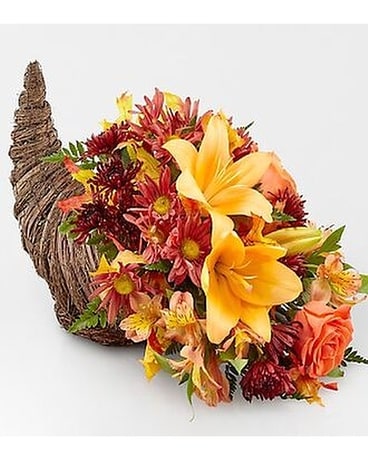 Harvest Comfort Cornucopia Flower Arrangement