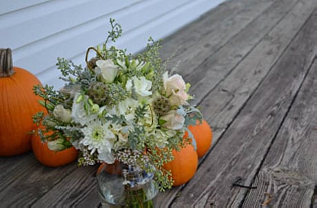 fall bouquet of white and cream-colored flowers