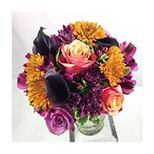 orange and purple wedding bouquet