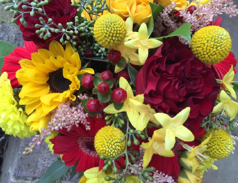 Fall Wedding Bouquet in Red and Yellow