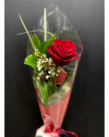 Single Rose with Wax Flower Flower Arrangement