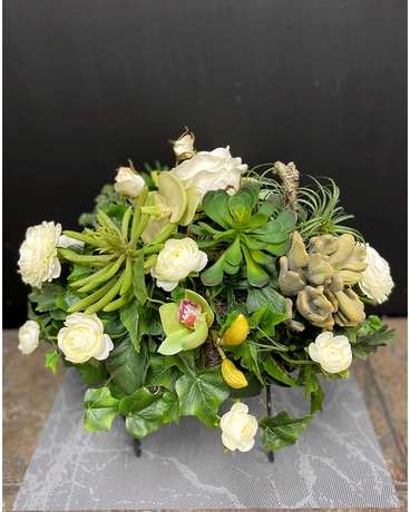 White and Green Cemetery Saddle Flower Arrangement