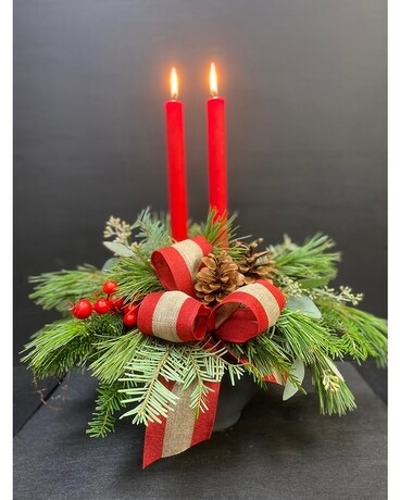 Classic Christmas Centrepiece with Candles Flower Arrangement