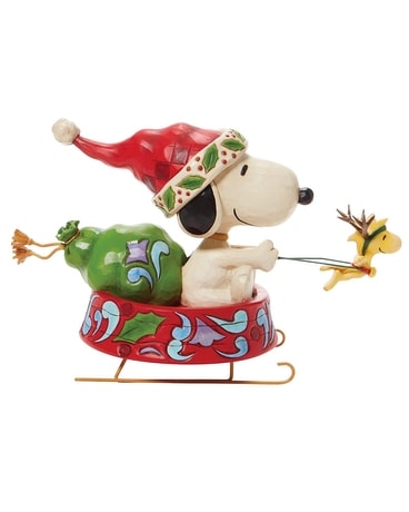 Jim Shore's Santa Snoopy in Dog Bowl Sled Gifts