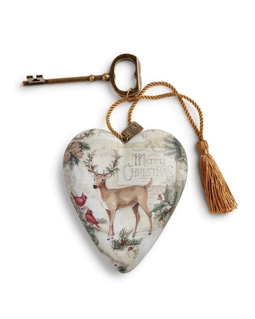 Merry Christmas Deer & Cardinals Art Heart Gifts