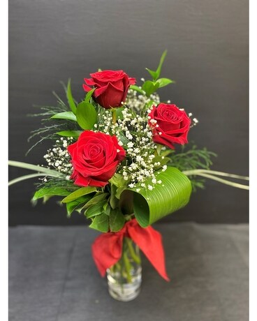 3 Roses with Accent Flower Flower Arrangement
