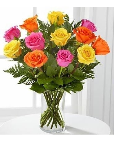 Rainbow of Roses Flower Arrangement