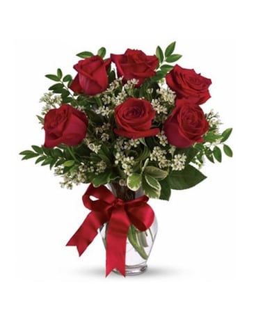 6 Long Stemmed Red Roses in vase
