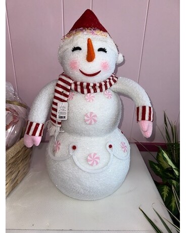 Pink Peppermint Snowman Decoration Flower Arrangement