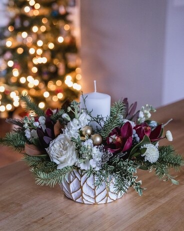 Winter Elegance Centerpiece Flower Arrangement