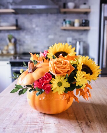 Orange Ceramic Pumpkin Arrangement Flower Arrangement