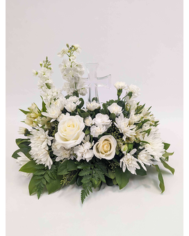 Divine Peace Arrangement with Ceramic Cross Flower Arrangement