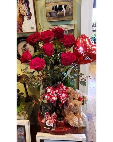 Valentine's Rose & Gift Package Flower Arrangement