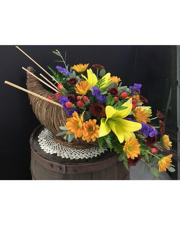 Thanksgiving Cornucopia Flower Arrangement