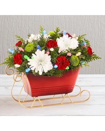 Dashing Through the Snow Sleigh Flower Arrangement