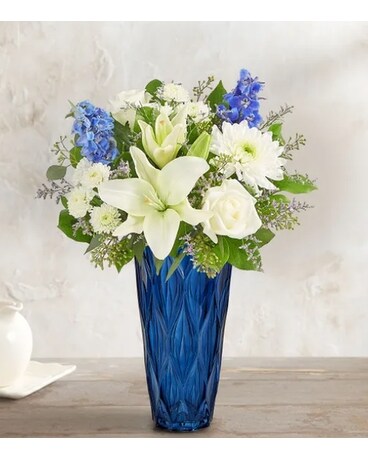 Peaceful Harmony Blue and White Flower Arrangement