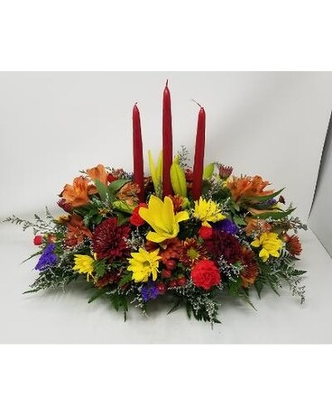 Autumn triple candle centerpiece Flower Arrangement