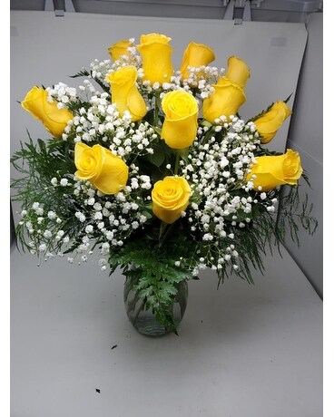 Dozen Yellow Roses with Accent Flowers Flower Arrangement