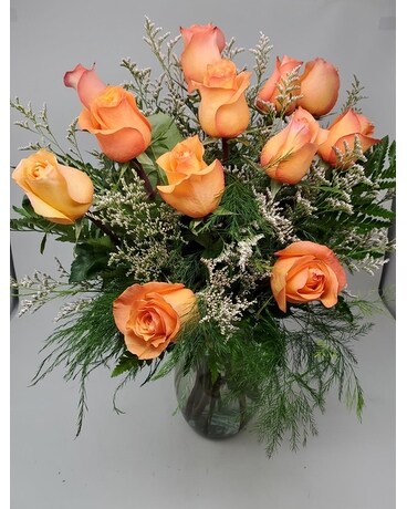 Dozen Orange Roses with Accent Flowers Flower Arrangement