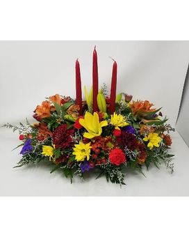 Autumn triple candle centerpiece Flower Arrangement