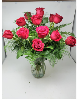 One Dozen Red Rose Vase -basic- Flower Arrangement