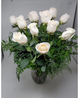 Dz White Roses in Vase Flower Arrangement