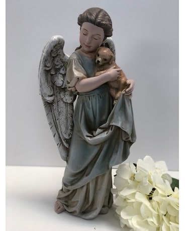 Angel with Dog Flower Arrangement