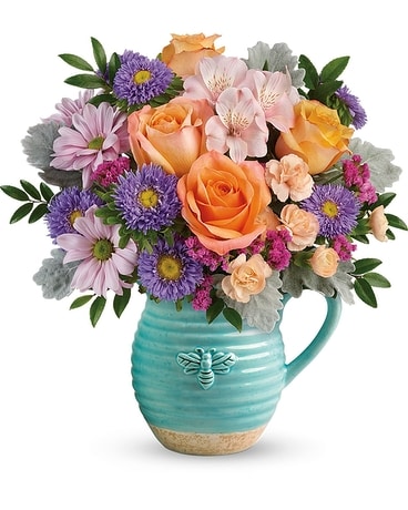 Busy Bee Pitcher Bouquet Flower Arrangement