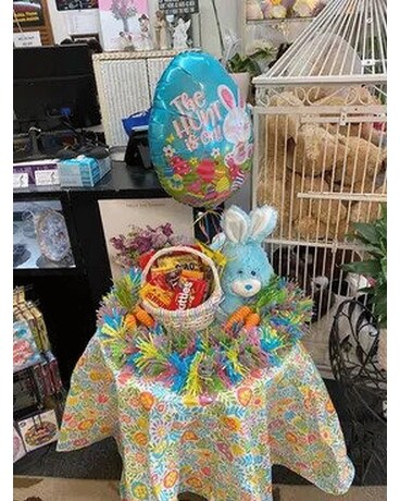 Blue Bunny Easter Basket Flower Arrangement