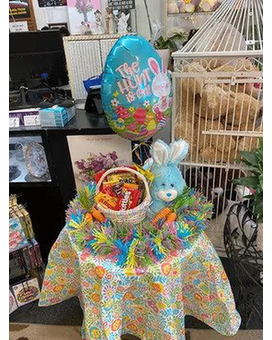 Blue Bunny Easter Basket Flower Arrangement