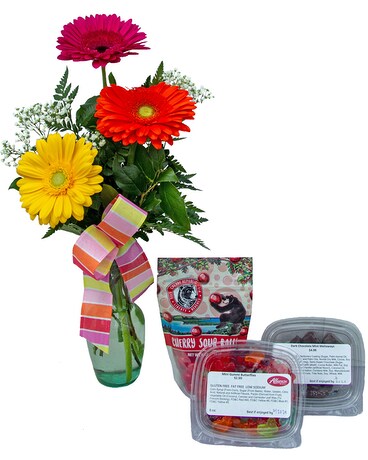 Gerbs and Goodies Gift Box Flower Arrangement