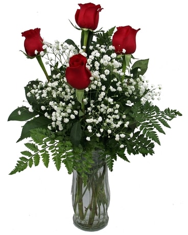Half Dozen Roses with Babies Breath Flower Arrangement