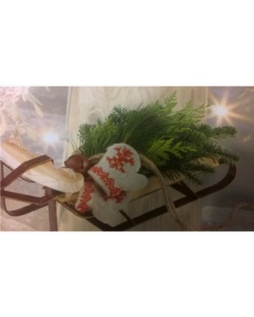 wooden Sled Swag Flower Arrangement