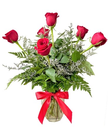 6 Red Roses Flower Arrangement