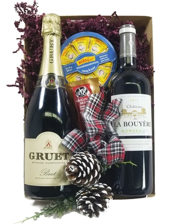 Wine Gift Basket Flower Arrangement