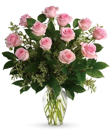 P.J.'s Dozen Pink Roses Bouquet Flower Arrangement