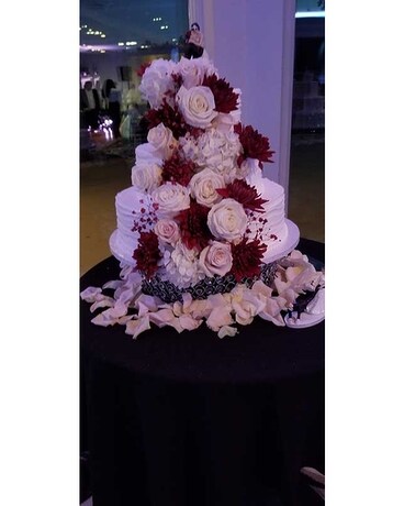 Burgundy, Champagne, and White Flower Arrangement
