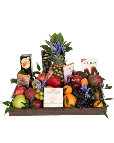 Fruit, Chocolate, Cheese & Cracker Tray Gift Basket