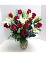Red Roses White Lily size,  inches height and  inches wide.