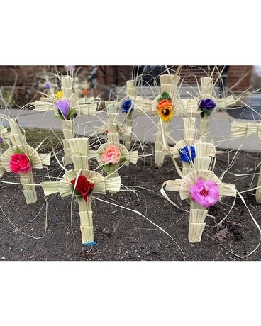 Palm Cross Flower Arrangement