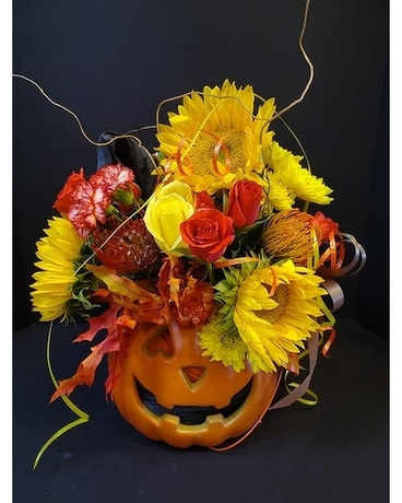 Smiling Pumpkin Flower Arrangement