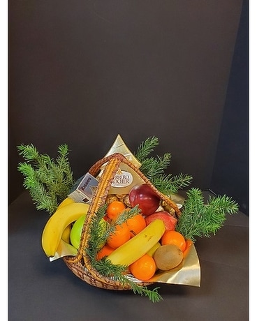 Christmas Fruit Basket Flower Arrangement