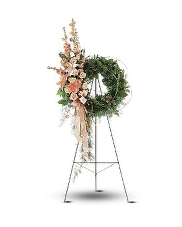 Peach Comfort Wreath Flower Arrangement
