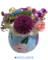 Pastel Pumpkin with Mixed Flowers size,  inches height and  inches wide.