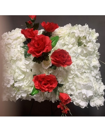 SILK RED AND WHITE PILLOW Funeral Arrangement